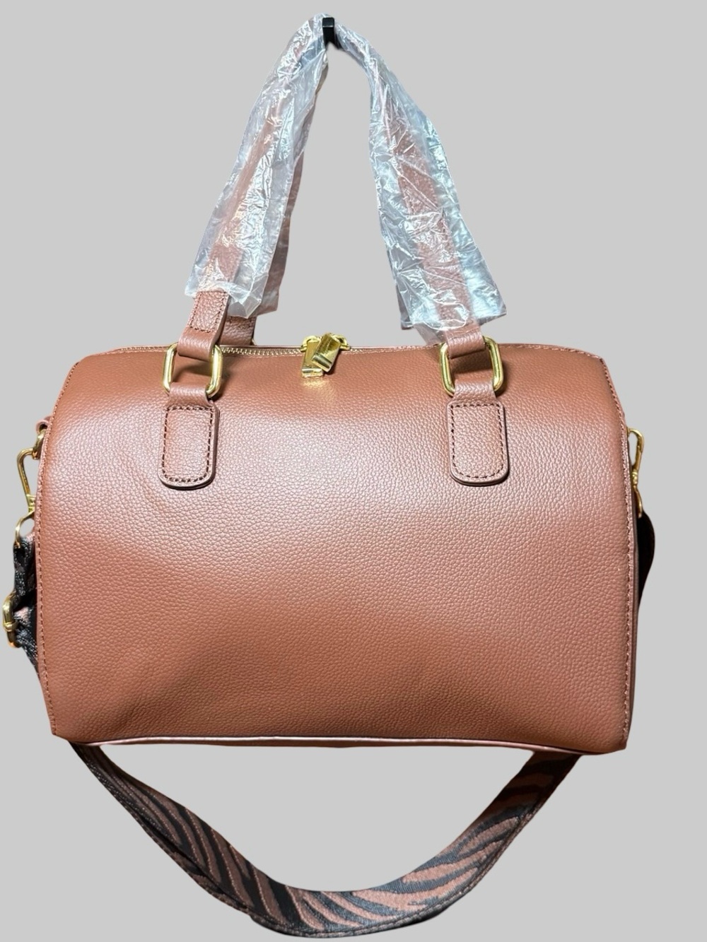 NWOT Joy Mangano Luxe Leather World Traveler Satchel - Cognac/Rose Gold ✨ - Picture 2 of 5